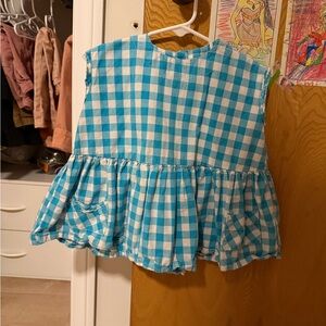 Girls' Blue Gingham Peplum Top